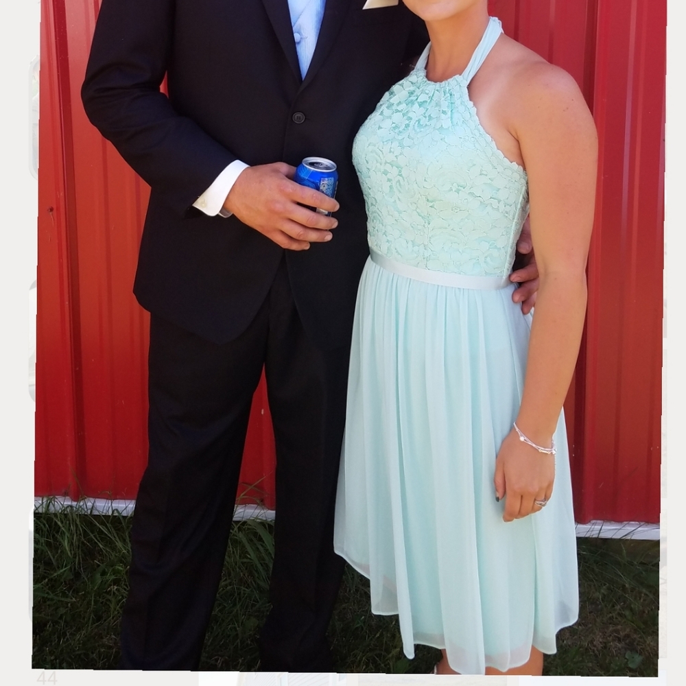Mint lace short bridesmaid dress